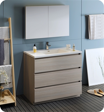 Fresca Lazzaro 42" Gray Wood Free Standing Modern Bathroom Vanity with Medicine Cabinet