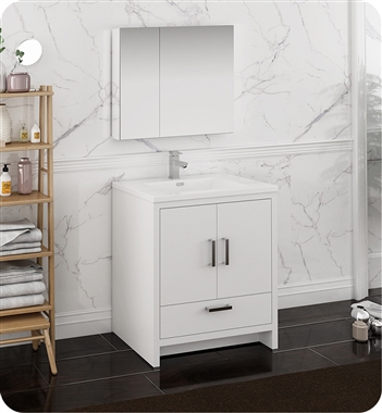 Fresca Imperia 30" Glossy White Free Standing Modern Bathroom Vanity with Medicine Cabinet