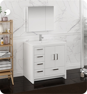 Fresca Imperia 36" Glossy White Free Standing Modern Bathroom Vanity with Medicine Cabinet- Left Version