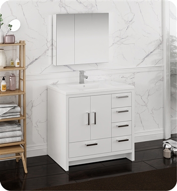 Fresca Imperia 36" Glossy White Free Standing Modern Bathroom Vanity with Medicine Cabinet - Right Version