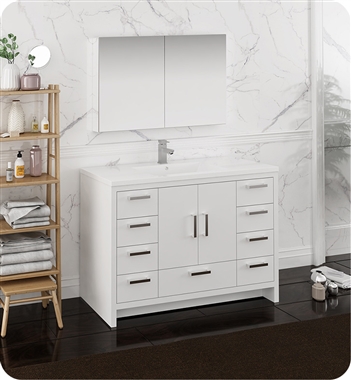 Fresca Imperia 48" Glossy White Free Standing Modern Bathroom Vanity with Medicine Cabinet