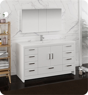 Fresca Imperia 60" Glossy White Free Standing Single Sink Modern Bathroom Vanity with Medicine Cabinet