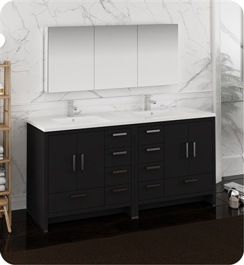 Fresca Imperia 72" Dark Gray Oak Free Standing Double Sink Modern Bathroom Vanity with Medicine Cabinet