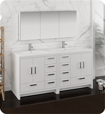 Fresca Imperia 72" Glossy White Free Standing Double Sink Modern Bathroom Vanity with Medicine Cabinet