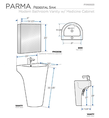 Fresca Parma FVN5023WH 24 Pedestal Sink w/ Medicine Cabinet - Modern  Bathroom Vanity Cabinet - White - Supreme Kitchen & Bath