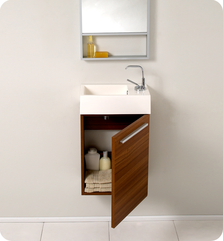 Fresca Pulito Small Black Modern Bathroom Vanity with Tall Mirror